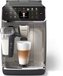 PHILIPS 4400 Series Fully Automatic Espresso Machine – 12 Hot & Iced Coffees, Quick-to-Clean LatteGo Milk System, SilentBrew, QuickStart, Ceramic Grinder, Black Chrome (EP4444/90)