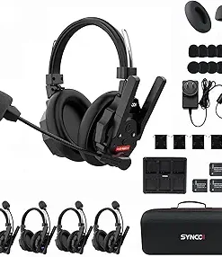 SYNCO Xtalk XMax5 Wireless Intercom Headset System,2.4GHz Dual-Ear 500m/1640ft Team Communication Headsets with Noise Reduction for Movie Shoot, Live Show Stage Performance (5PCS)