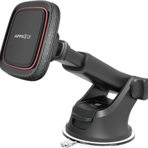 APPS2Car Magnetic Phone Mount for Car – Industrial Suction Cup Dashboard & Windshield Holder with Telescopic Arm, 6 Strong Magnets – Universal Fit for iPhone & Android (Metal Plate Required)