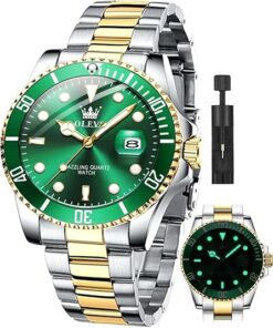 OLEVS Luxury Watches for Men Big Face Stainless Steel Business Dress Analog Quartz Watch with Day Waterproof Luminous Mens Wrist Watch