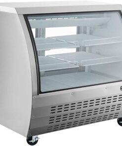Xiltek 48" All Stainless Steel Deli Display Case with LED Lighting, Curved Glass Refrigerated Meat and Seafood Showcase, Bakery Case and Casters