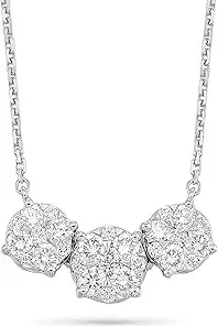 Diamond Delight 1 Carat Real Natural Diamond Trilogy Pendant Necklace for Women - 14k White Gold Pendant for Her - 18 Inch Chain Necklace - Horizontal Design (F, VS1, 1.00 cttw) Lobster Claw Clasp