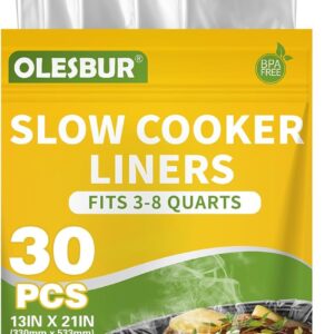 30 Count Slow Cooker Liners, 13"x21", Fits 3-8 Quarts, Disposable Pot Liners Compatible with Crockpot, Oval Large Size, BPA-Free Cooking Bags, Kitchen Accessories, Cook with Ease
