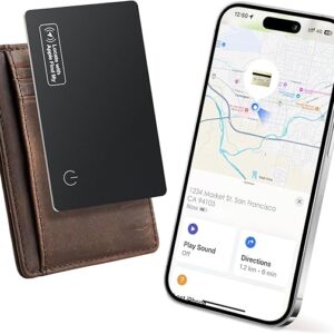 Wallet Tracker Card Air-Tag (iOS Only) - Work with Apple Find My, Bluetooth Tracker Smart Card Wallet Finder, 0.08in Slim, IP68 Waterproof, Item Locator for Luggage Tags, Passports, Purse