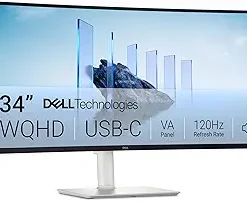 Dell 34 Plus USB-C Curved Monitor - S3425DW - 34-inch (3440 x 1440) up to 120 Hz 21:9 Display, VA Panel, AMD FreeSync Premium, 99% sRGB, 95% DCI-P3, Integrated Speakers, 3000:1 Contrast Ratio