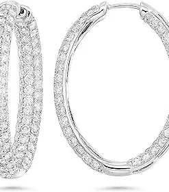 Diamond Delight 5 Carat Real Natural Diamond Classic Hoop Earrings for Women - 14k White Gold Earrings for Her with Elegant Triple Row Pave Design (F, VS1, 5.00 cttw) Secure Hinged Hoops