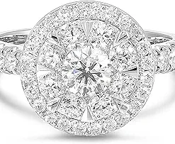 Diamond Delight 1 2/3 Carat Real Natural Diamond Round Halo Ring for Women - 14k White Gold Engagement Ring for Her - Stunning Halo and Pave Band (H, VS1, 1.60 cttw) - Promise Anniversary Band Size 7