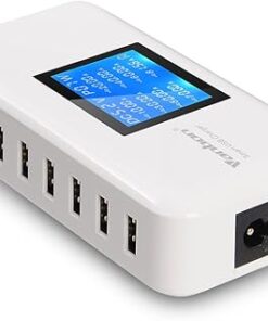 60W 8-Port USB Wall Charger, Multi Port USB Charger Charging Station W/LCD Compatible with Smart Phone, Tablet and Multiple Devices