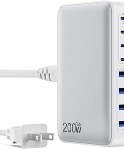 USB C Charger 200W USB C Charger Block,Upgraded GaN III 8-Port Fast Charging Station Hub,PD 65W Laptop Charging Adapter Compatible with MacBook Pro/Air,DELL,Steam Deck,iPhone 16/15/14,Galaxy S23/22