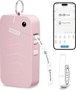 ORGSTA S001 Label Maker Machine with Tape, Portable Bluetooth Label Maker for Home and Office Organization, Thermal Label Printer Mini Sticker Maker with Multiple Templates, Pink