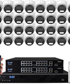 GW Security 32 Channel 12MP NVR 4K Security Camera System with 32 x 8MP PoE Spotlight Color Night Vision Outdoor/Indoor Microphone Dome Cameras, Smart AI Human/Vehicle Detection