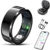 Delcast Smart Ring for Women Men-Wearable Fitness Tracker with Sleep Tracking Heart Rate Blood Oxygen Healthy Monitor Ring Activity Monitoring Steps Calories Black