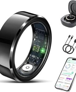 Delcast Smart Ring for Women Men-Wearable Fitness Tracker with Sleep Tracking Heart Rate Blood Oxygen Healthy Monitor Ring Activity Monitoring Steps Calories Black