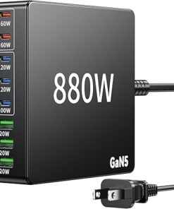 880W USB C Charger Block Charging Station 8 Port Fast Chager 140W PD PPS AVS HUB Laptop MacBook Charger Compatible with All iPhone 17 Pro Max/17 Air/16 SE/Samsung Galaxy 25/ MacBook Pro/Air/iPad Pro
