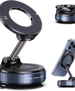 Vacuum Magnetic Suction Phone Holder, Foldable and Retractable Hands-Free Suction Cup Phone Mount for Car/Gym/Mirror/Smooth Surface, Compatible with iPhone Android and All Smartphones (Black)